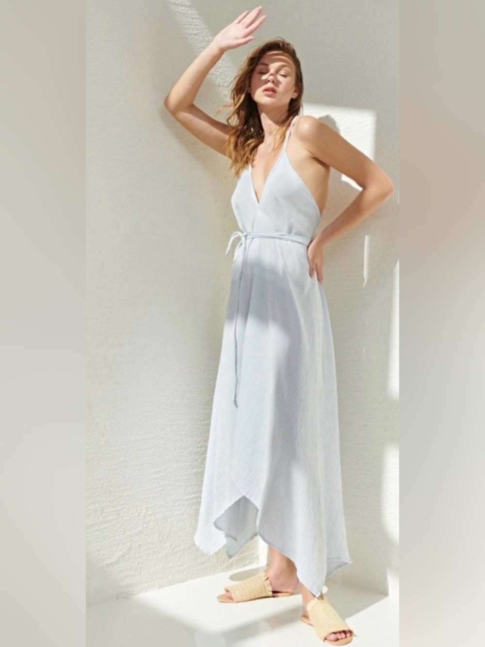 Love Stitch white gauze Backless V-Neck Maxi Dress